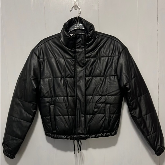 Black Puffer Jacket With Silver Accents Size Small - Picture 1 of 6